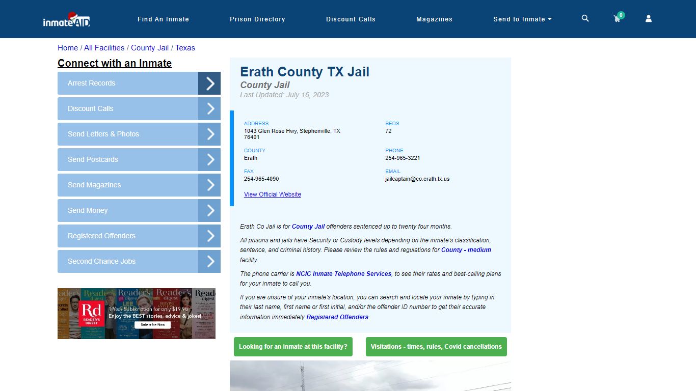 Erath County TX Jail - Inmate Locator - Stephenville, TX